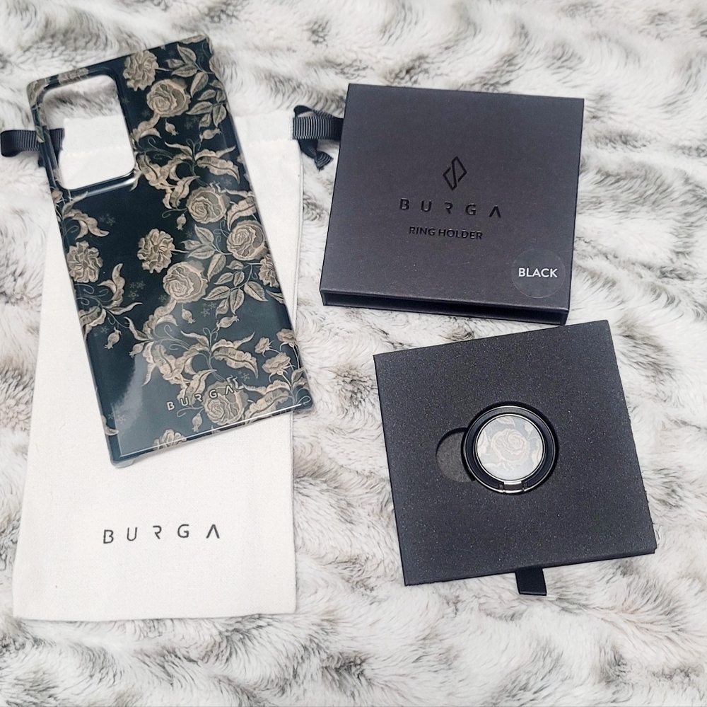 NEW Burga Magnetic Black Floral Phone Case and Adhesive Ring Holder